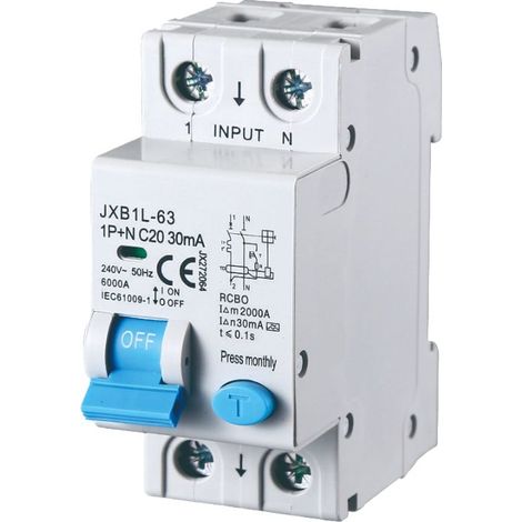 gloca Interruttore Magnetotermico Differenziale 1P+N 20A 30mA 220V 6KA 2 Moduli DIN C20 Classe A (1/4)