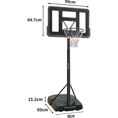 Panier de basket extérieur réglable 198-305 cm, adultes et enfants, panneau PVC solide, filet anti-intempéries, base triangulaire avec roulettes