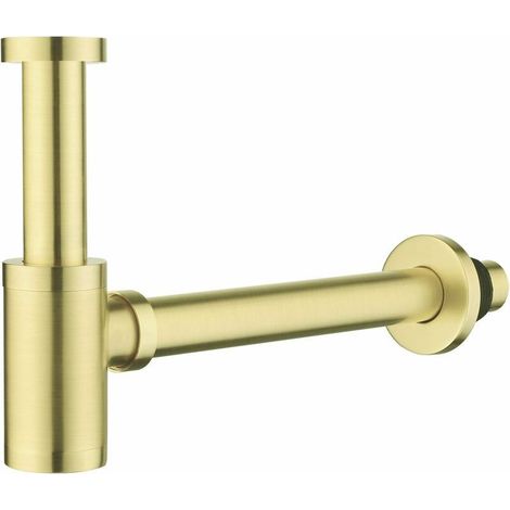 Siphon de Lavabo Universel 1 1/4 x 32 mm, Design Bouteille Rond en Laiton Doré Brossé, Évacuation Élégante pour Salle de Bain et Vasque (1/5)