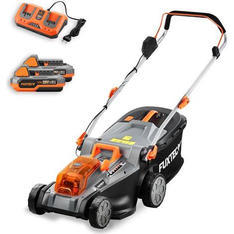 FUXTEC Tagliaerba elettrico a batteria 40V (2x20V) E2RM43 Set batterie e caricabatterie - Larghezza di taglio 43cm, Altezza di taglio variabile, Tosaerba a batteria, Senza fili
