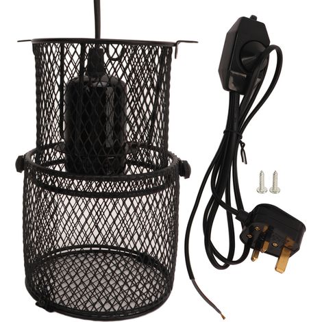 Reptile Heat Lamp Guard Avoid Scald Retractable Reptile Heat Lamp Mesh Cover Heat Protector with E27 Ceramic Lamp Holder UK Plug 220‑240V