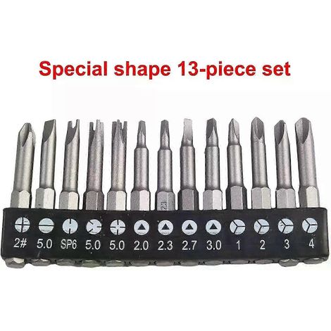 Jeu de 13 tournevis de forme spéciale avec embouts triangulaires PH2 en forme de U de 50 mm pour perceuses électriques et accessoires d'outillage électroportatif (1/5)