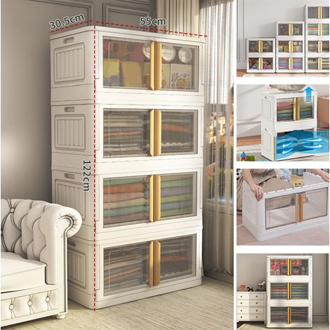 Faltbare Aufbewahrungsbox mit Doppeltüren, faltbarer Kunststoffschrank mit Schubladen für Spielzeug, Kleidung, Bücher, halbbraunes Fenster (1/5)