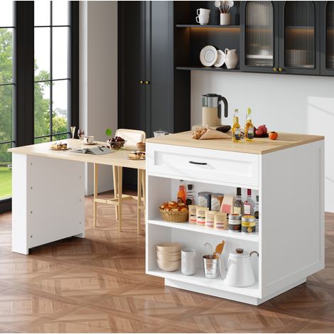 Tavolo bar estensibile 133-202x70x93,5 cm bianco con spazio contenitivo, piano effetto marmo (1/5)