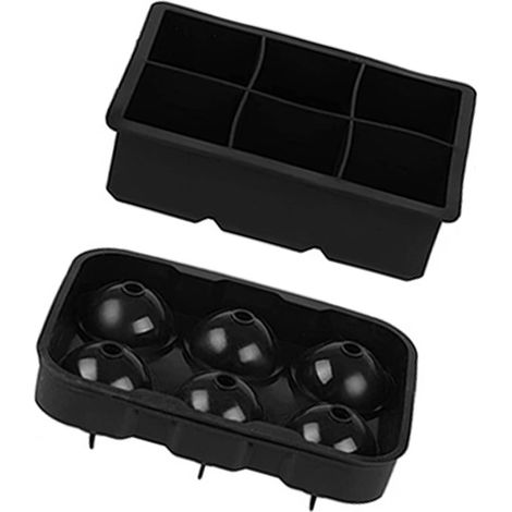 Lot de 2 moules à glaçons sphériques en silicone (6 compartiments) avec entonnoir, bac à glaçons carré noir (1/5)