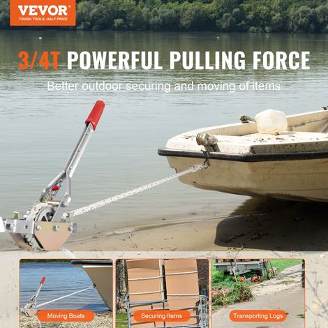 Tire Fort Traction 3/4 T Treuil Manuel à Cliquet Charge 0,75 T Corde 30,48 m Diamètre 15 mm avec 2 Crochets Outil d'Extraction Robuste pour Déplacer des Bateaux, Articles, Transporter des Bûches (1/5)