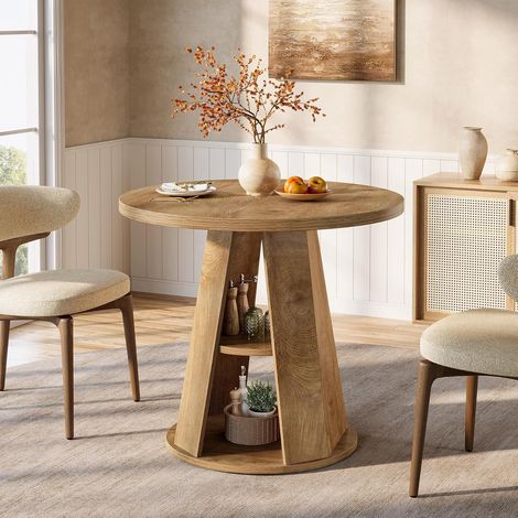 Tribesigns Mesa Redonda de Comedor para 2-4 Personas, 80 cm - Mesa de Cocina Pequeña Estilo Campo con Estantería de Dos Niveles, Mesa de Madera que Ahorra Espacio, Altura Estándar, Montaje Fácil, Marr (1/5)