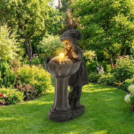 Fontaine d'extérieur LED 65,5 cm avec figurine fille en cuivre – idéale jardin, terrasse, balcon, pelouse – crée une oasis de tranquillité