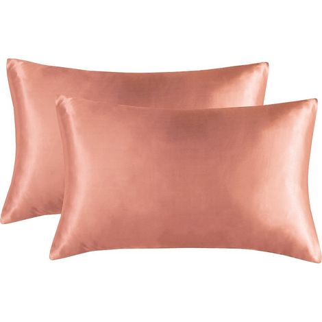 Ensemble de taies d'oreiller orange Premium (Lot de 2) — Taies d'oreiller en soie double face (Spécialement conçues pour le soin de la peau et des cheveux) — Lavables, design « Luxe léger » (50 x 66 c