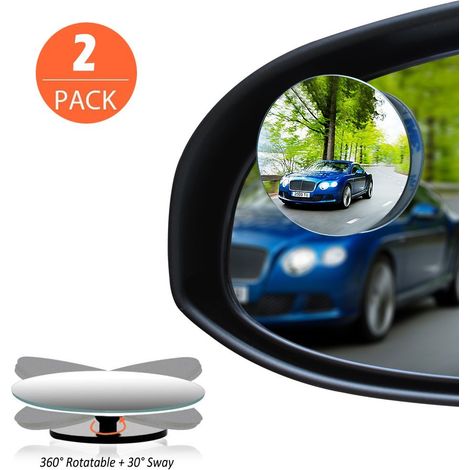 Lot de 2 rétroviseurs d'angle mort, rétroviseurs de voiture ronds convexes sans cadre en verre HD de 5 cm (2 pouces) (1/5)