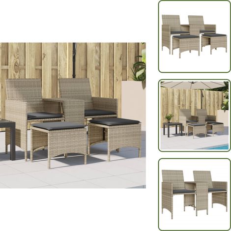 The Living Store Gartensofa 2-Sitzer mit Tisch und Hockern Hellgrau Poly Rattan - Gartensofa - Outdoor-Sofa - Terrassenmöbel - Lounge Set - Rattanmöbel (1/5)