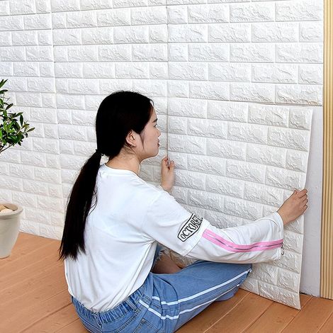 20 Pcs 3D Wall Panels Self Adhesive Wall Tiles Waterproof Brick Wallpaper PE Foam DIY Wall Stickers for Kitchen Living Room Bedroom 77 X 70 cm (1/5)