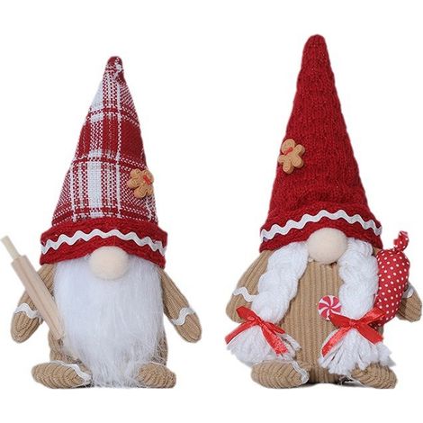 Gnome De Noël - Décoration En Peluche Tricotée À La Main - Pour Cheminée Bureau Table - Lot De 2 (1/5)
