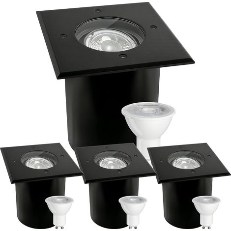 Spot Encastrable Exterieur IP67 étanche 230 V, Noir 4 Pack  Acier Inoxydable Spot LED Extérieur avec Ampoule LED GU10 5 W 3000K Blanc chaud, Spot Carré Encastrable (1/5)