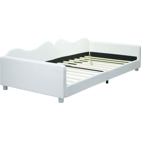 Cama infantil tapizada 90x200 cm de tejido teddy blanca con cabecero, respaldo y brazos (1/5)
