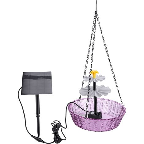 Bain à oiseaux solaire avec fontaine, plastique robuste, bol suspendu ou posé, diamètre 24 cm, idéal pour jardin et balcon, sans batterie (1/4)