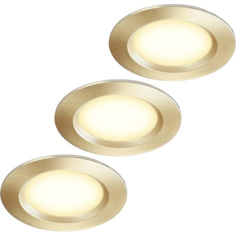 Lot de 3 spots encastrables pour meubles - 12 V - Ultra plats - 3 W - Découpe du trou : 55 mm - Avec câble de 2 m - IP44 - Pour camping-car, caravane - Doré - 4000 K (1/5)