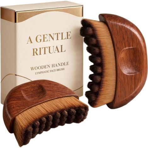 Brosse de Massage Lymphatique – Brosse Visage en Bois x2 pour Drainage Lymphatique, Contour du Visage et Poils Doux