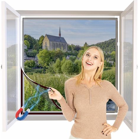 Moustiquaire magnétique fenêtre sur mesure jusqu'à 100x130 cm, cadre blanc, toile noire (1/5)