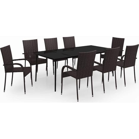 Maison Exclusive - Set da Pranzo per Giardino 9 pz con Cuscini Marrone e Nero (1/5)