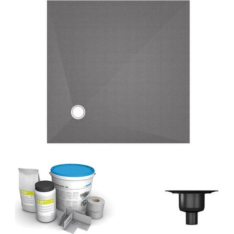 Receveur de douche à carreler 90 x 90 WEDI Fundo Primo carré écoulement excentré + bonde verticale + kit d'étanchéité