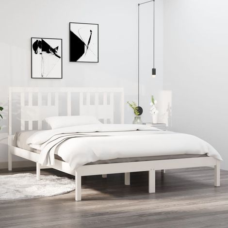 Bed Frame White Solid pine wood Double bed size Durable vidaXL (1/5)