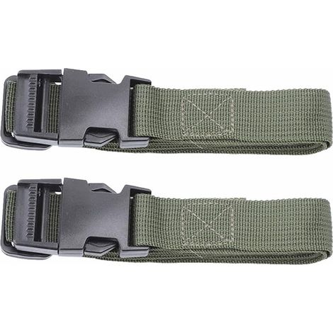 Set of 2 adjustable nylon tie-down straps for backpacks, sleeping bags, travel gear (25 mm x 4 m) Green (1/5)