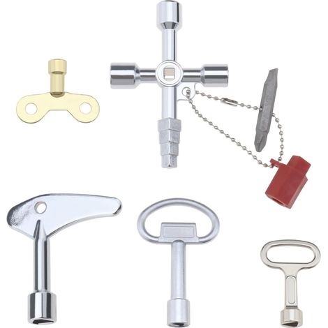 Lot de 5 clés utilitaires de plombier - Outil carré triangulaire - Clé à douille pour robinet d'eau, radiateur, compteur d'eau, armoire de contrôle, ascenseur (1/5)