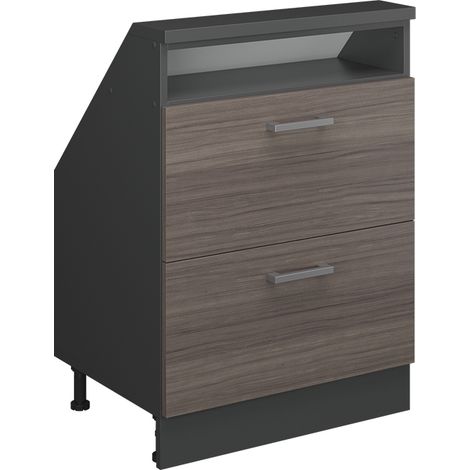 Meuble de rangement sous pente Rion, Gris noble/Anthracite, avec 2 tiroirs, Vicco