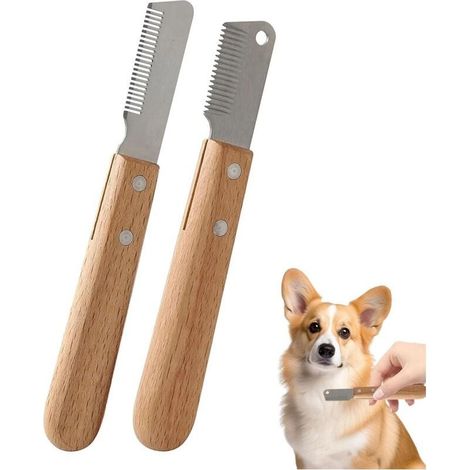 Trimmer Chien, 2 Pièces Peigne D'épilation pour Animaux De Compagnie, Peigne De Toilettage pour Animaux De Compagnie avec Manche Ergonomique en Bois pour sous-poil de chien (1/5)