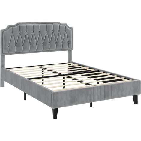 Yaheetech Letto con Testiera Imbottita 31 cm Altezza Regolabile Telaio con Rete a Doghe in Legno e Metallo Chiaro Grigio 140 x 200 cm