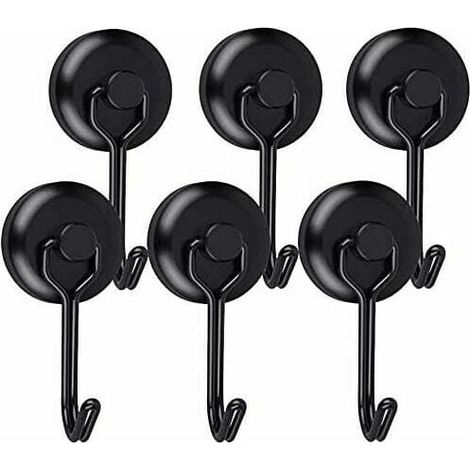 T-Audace - Pack de 6 potentes ganchos magnéticos para refrigerador, de neodimio negro, giratorios, para cocina, manteles y mesas (1/4)