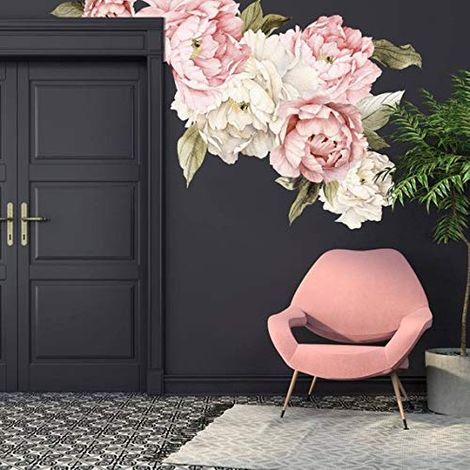 Sticker mural pivoines florales, bouquet de pivoines, autocollant mural amovible et repositionnable