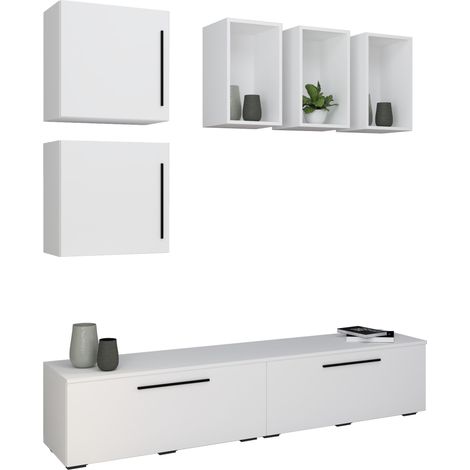 Muebles VCM TV Muro habitable con suficiente espacio de almacenamiento Muro montado Dimensiones 200 x An. 190 x P. 40 cm Muebles Fernseh – Arila L (Blanco) (1/2)