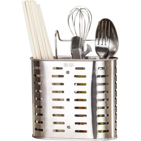 Soporte para cubiertos de acero inoxidable - Montaje en pared - Cesta para cubiertos - Organizador de cocina - Cubo para palillos - Escurridor de palillos (1/5)