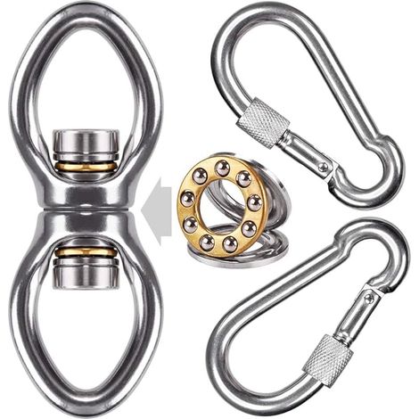 BeneLabel Hamac Pivotant, Pivot à Roulement pour Balançoire 360 Rotation Inoxydable Crochet Chaise Corde Yoga/Cercle Aérien/Kit Suspension Sac Frappe, Boucle Fermée Forme Gourde/avec Mousqueton