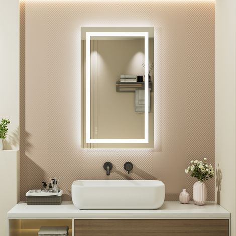 Auralum Specchio da bagno 100 x 60 cm con touch control, 3 colori di luce, dimmerabile, antiappannamento, impermeabile IP64 (1/5)