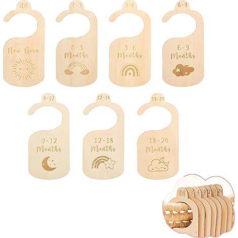 Séparateur Armoire Bébé - Lot de 7 - Bois - Organisation Vêtements par Âge - Chambre Enfant - 17,7 x 7,6 cm (1/5)