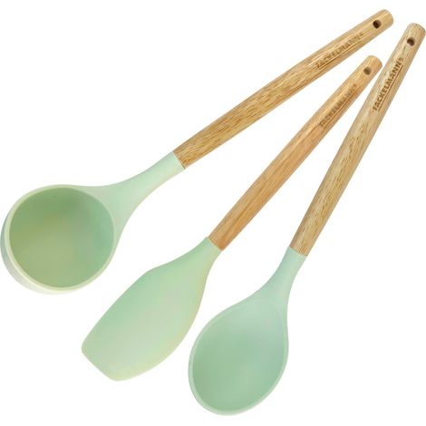 Fackelmann Set 3 Utensili da Cucina, Cucchiaio, Spatola e Mestolo in Silicone e Legno FSC®, Accessori da Cucina Antiaderenti Resistenti al Calore, Linea Ocean (1/5)
