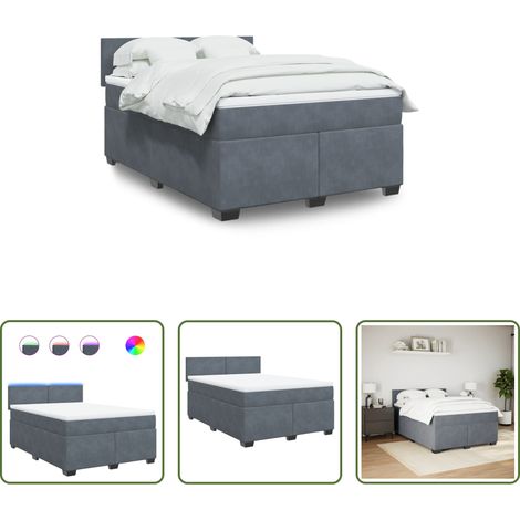 vidaXL Surmatelas - Sommier à lattes de lit et matelas Gris foncé 140x190cm Velours (1/5)
