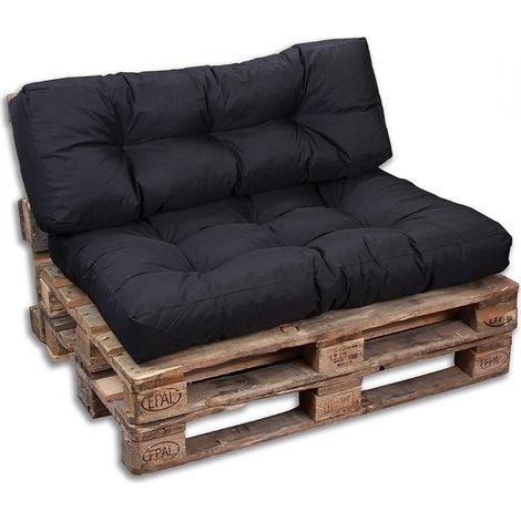 Lot de 2 coussins palette 120x80cm et 120x40cm – Polyester déperlant – Rembourrage mousse déchiquetée – Compatible palettes européennes