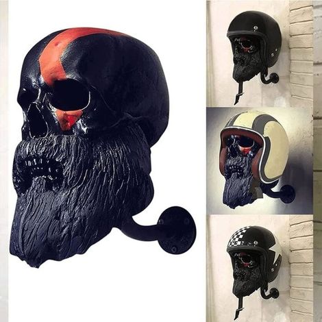 1 Porte-casque moto tête de mort, support mural en résine métallique, décoration intérieure style bikers et garage