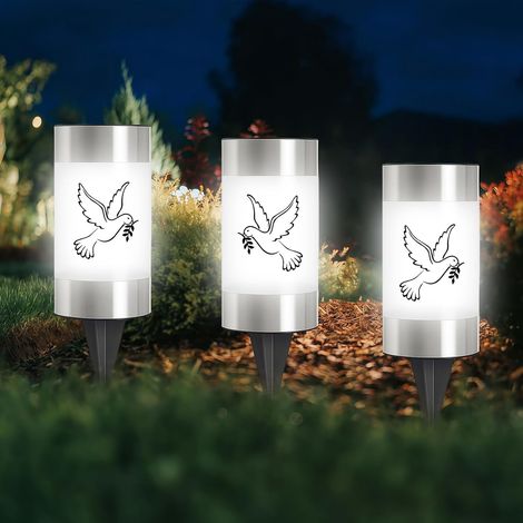 Lanterne Funéraire Solaire Led Avec Colombe, Lampe De Tombe Avec Pique De Sol Et 3 Autocollants, Décoration Funéraire Extérieure Résistante Aux Intempéries (1/5)
