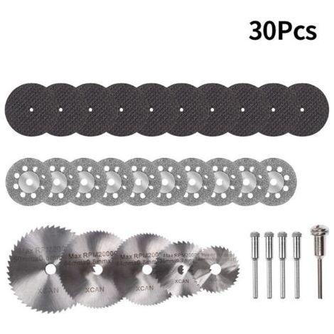 30 PcsMini Disque Diamant à Tronçonner, Mini Lame de Scie Circulaire HSS, Mini Disque de Coupe en Résine, avec 3mm Mandrin pour Bois, Métal, Plastique, Pierre, Verre (1/4)