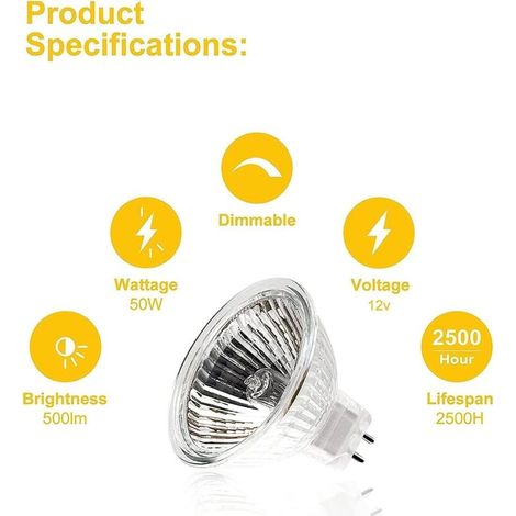 Lampadine alogene, lampadina spot MR16, lampadina 12V 50W, lampadina GU5.3, lampadina MR16 dimmerabile, lampadine alogene bianco caldo 2700K, confezione da 6 (MR16-50W-6P) (1/4)