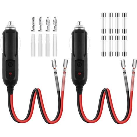 Adaptateur Mâle pour Allume-Cigare, 2pcs 17cm 16 AWG Prise Allume Cigare 12v 24V, avec Fusibles 10A/15A et Lumière LED pour Onduleur de Voiture Pompe à Air Tasse électrique Voiture Camion (1/5)