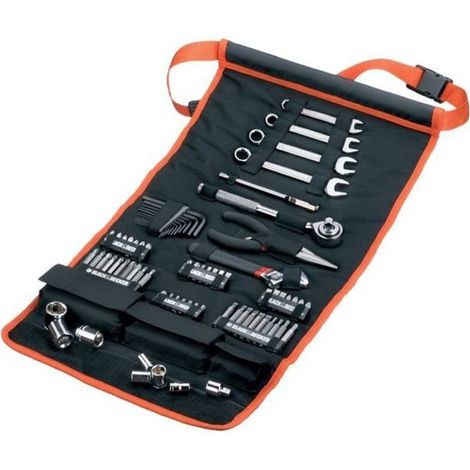 Black & Decker – Coffret multi-outils 77 pièces – 47 embouts de vissage – 12 clés hexagonales – 7 douilles – Sacoche enroulable en métal et plastique (1/10)