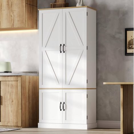 Armadio dispensa 80x40x180 cm bianco in MDF con sensore di movimento, ripiani regolabili e cassetti (1/5)