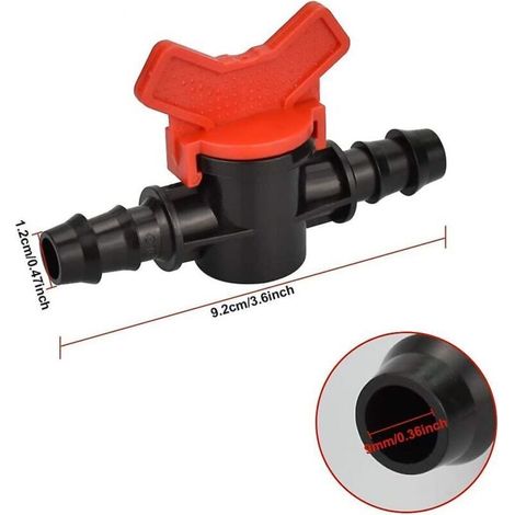 16-mm-Gartenwasserhahn – 12er-Packung schwarze und rote Kunststoff-Kugelhähne mit Schnellanschluss für Bewässerungssysteme