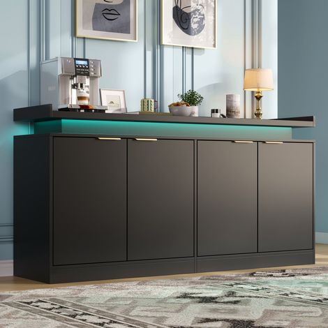 Meuble de cuisine avec éclairage LED, buffet à 4 portes offrant un grand espace de rangement pour la salle à manger et le salon, 160 × 39 × 83 cm (1/5)
